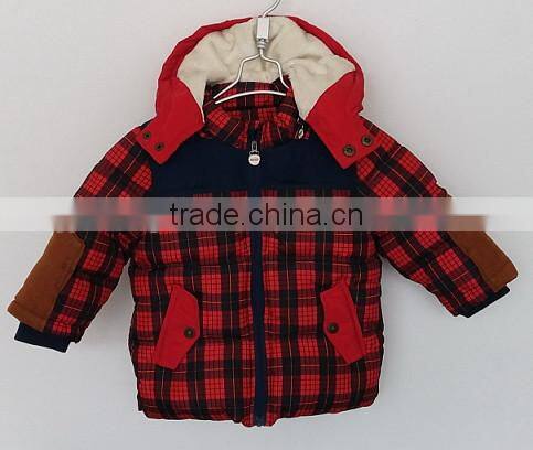 2016 winter kids black and red grid cotton padded coat