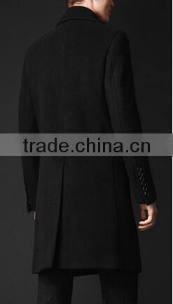 2014 Men Coat Double-Breasted black color wool