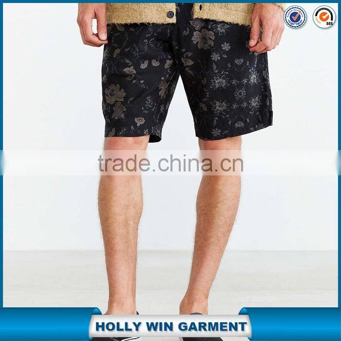 Modern linen full flowers printed mens shorts