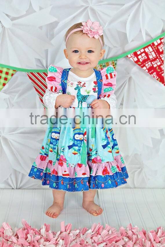 Baby Girl Christmas Dress Kids Reindeer Printed Flutter Sleeve Dress