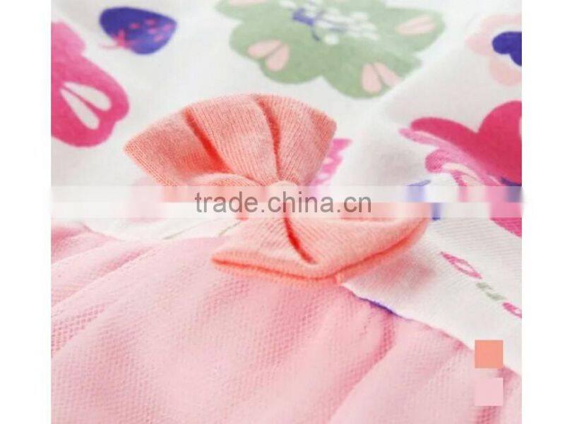 european kids dress fashion style flower printed short sleeve cotton baby girls dress