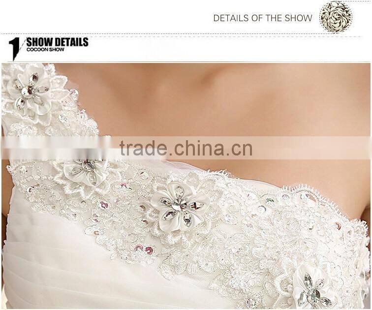 Sexy one shoulder long length back open evening dress fishtail wedding dress