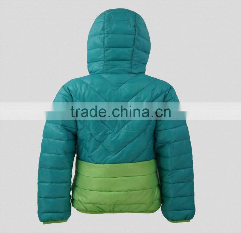 Green wind breaker down jacket with hood for kids