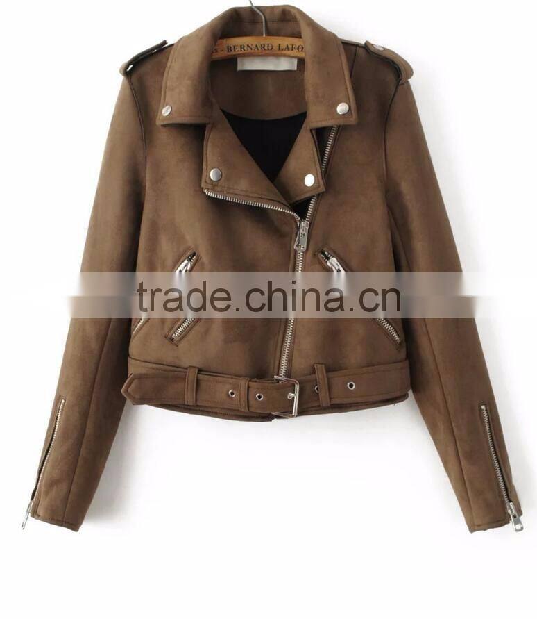 Runwaylover EY1066C 2016 New fashion short women Suede fabric basic jacket