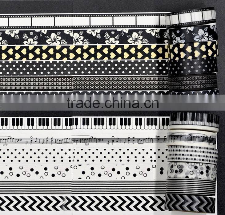 1.5cm*10m white and black washi tape customized paper tape planner accessories