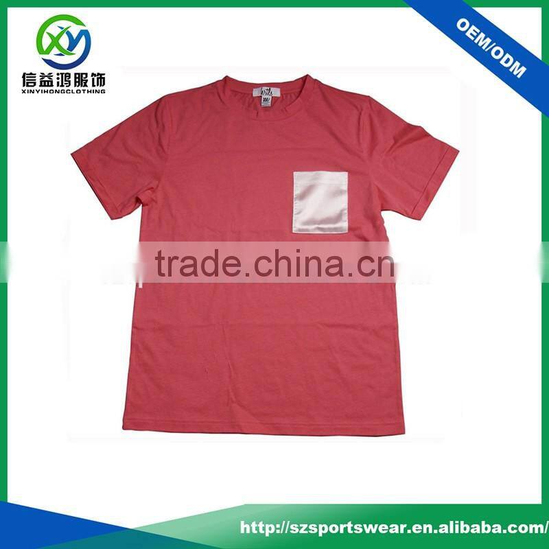 Red color cotton fabric t shirts with contrast front pocket