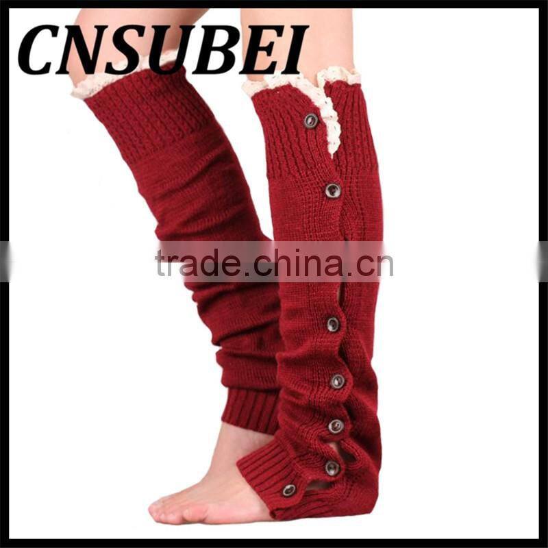 2016 winter Christmas New Knitting Buttons Lace Boot Liner Acrylic Length Socks thermal women