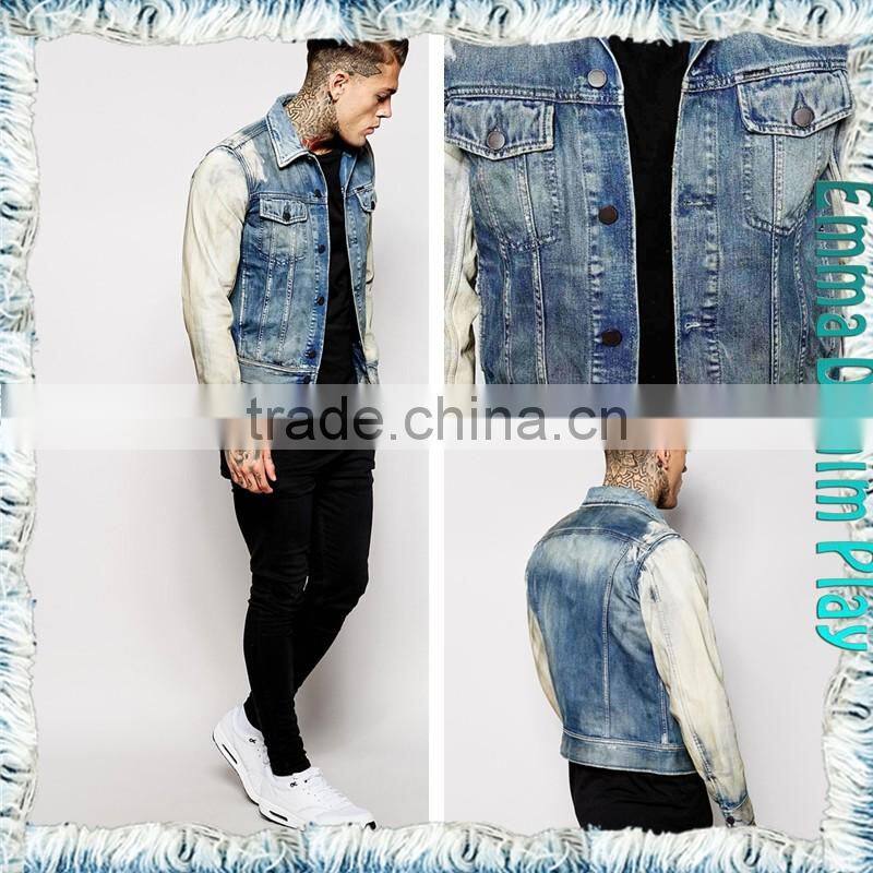 2016 Spring Tops Sleeves Bleached White Blue Denim Men's Jackets Clothes