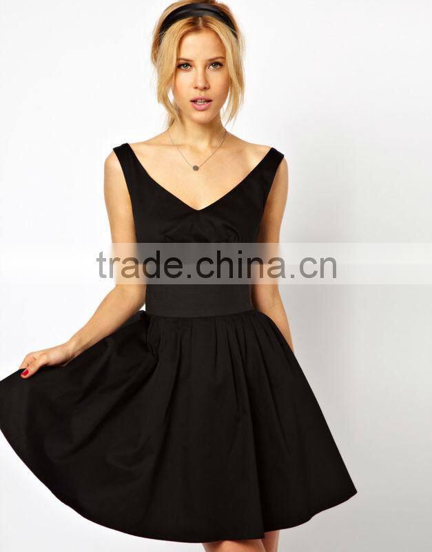 Skater Dress With Off Shoulder And Deep Waistband