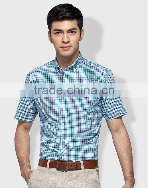 Latest style cotton plaids short sleeve summer men shirt with slim fit size