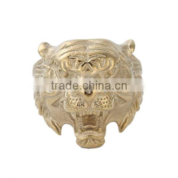 Titanium Steel Unadjustable Rings Gold Plated Tiger Animal