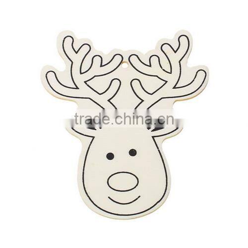 Natural DIY Color Head Christmas Reindeer Wood Charm Pendants 9.2cmx8.1cm