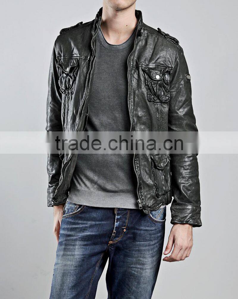 HIGH QUALITY SLIM FIT MEN WASHLOOK LEATHER JACKET