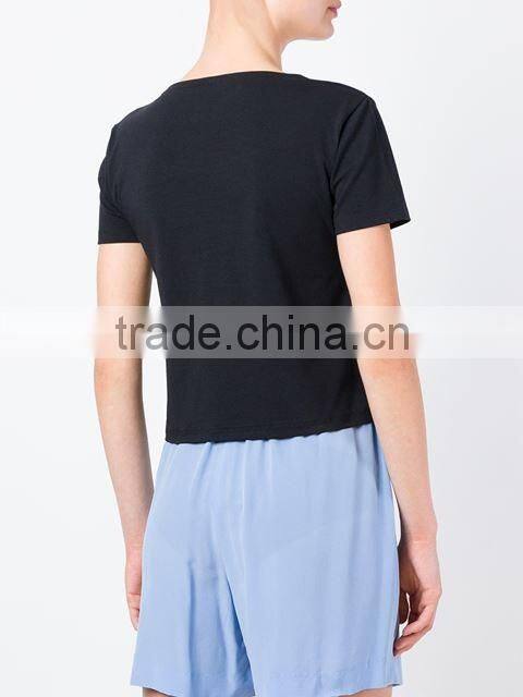 Custom Short Sleeve Cotton Black Printed t-Shirts For Women,Top Quality Silk Printing Womens Black T-Shirts Clothes