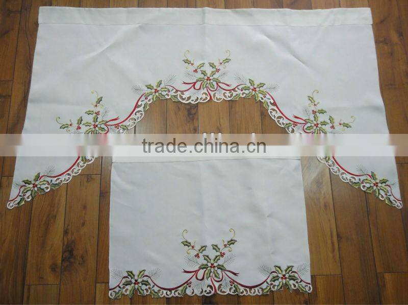 Christmas Kitchen Curtains with Christmas Leaves and Belts