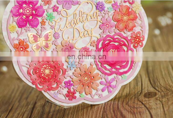 Novel design flower decoration hollow wedding invitation card