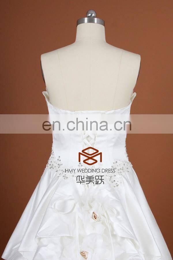 New Style SHMY-W0075 Satin Layered Beaded Ruffled Strapless Wedding Dress 2017