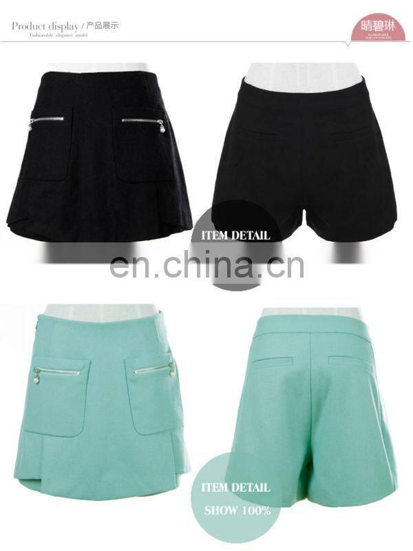 2014 asymmetric high waist zippered shorts for girls in mint with patch pocket