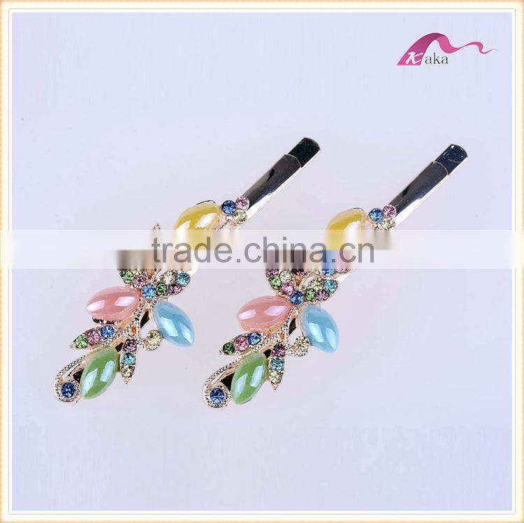 Multi Colors Elegant Charming Hair Grips Top Quality Metal Crystal Decoration Flower Ceramic Beads Hair Clips For Girls