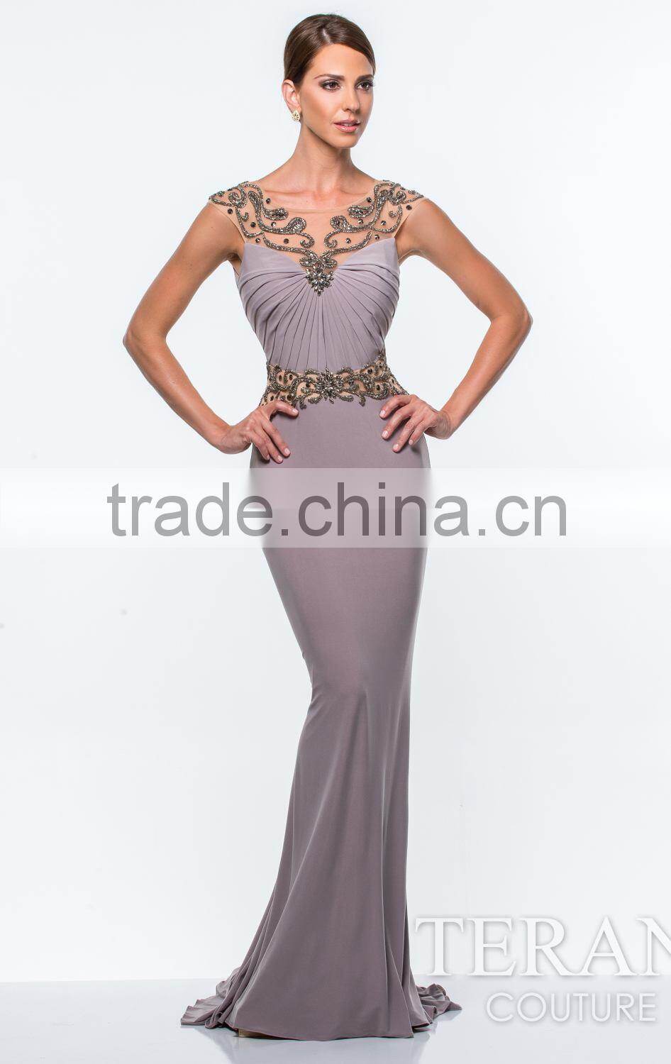 Long Sheer Beck Fit And Flare Beaded Chiffon Evening Dress Wholesale