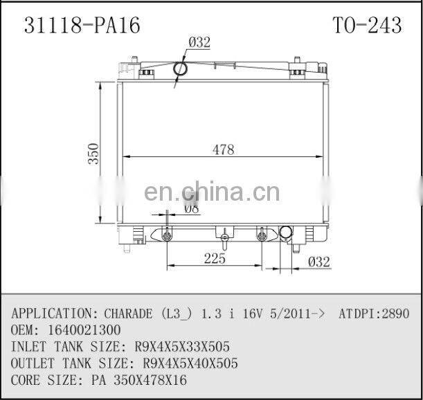 car parts and aluminum radiator for yaris