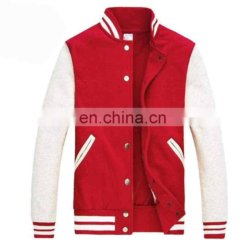 Custom Your logo Cotton Fleece Varisty Jacket Long Sleeve Banded Collar Letterman Jacket Baseball Jacket For Men