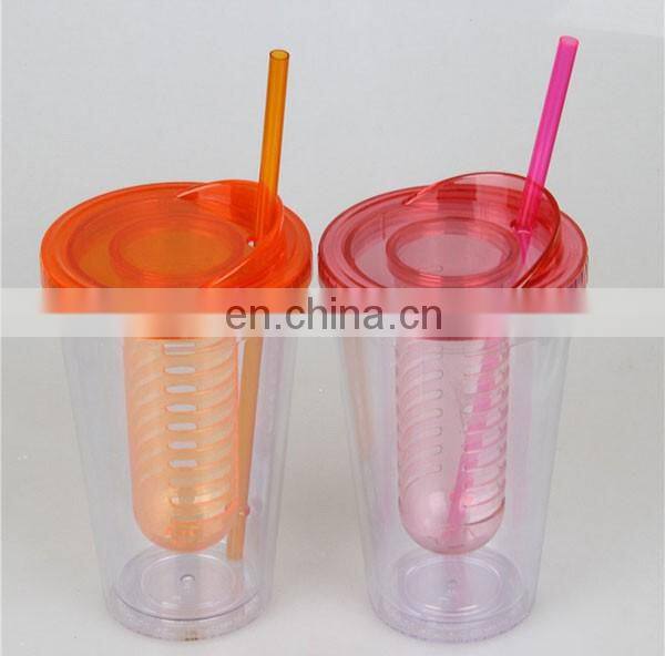 cute plastic fruit cup with lid and straw