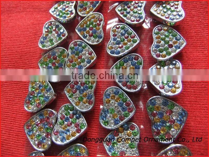 10 mm slide charms heart Alloy metal crafts mixed color of rhinestone heart charm