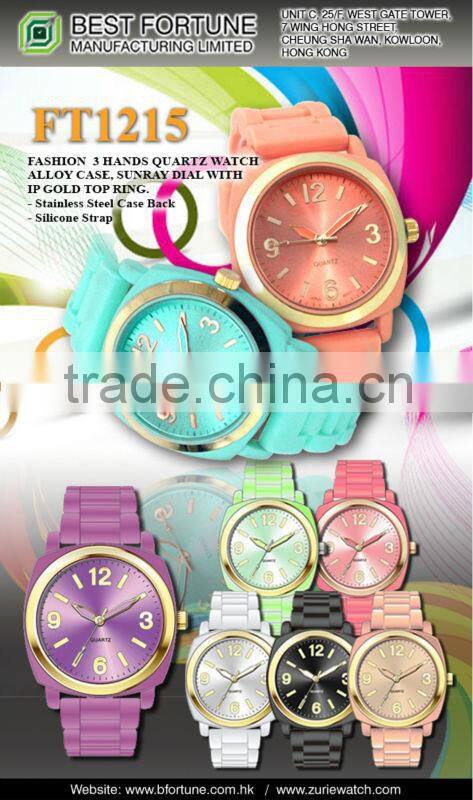 FT1215 Wholesale stainless steel case back arabic number silicone watch 2016