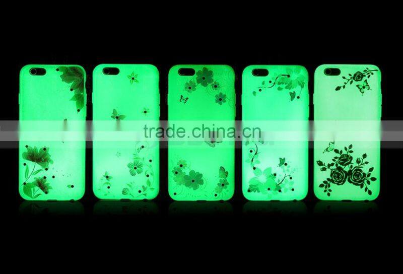 Ultra-Slim Glow In the Dark Mobile Phone Cases Luminous Plastic TPU Back Butterfly Flower Case for iPhone 6S 5 Plus