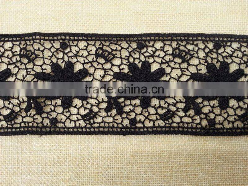 Black color Rayon emboridery lace for ladies dress ---- H1553