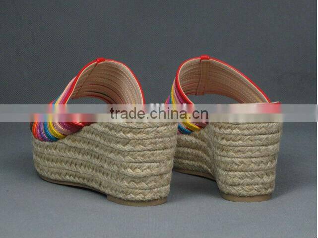 colorful rainbow girls sandals jute rope wedge heel slipper sandal shoes