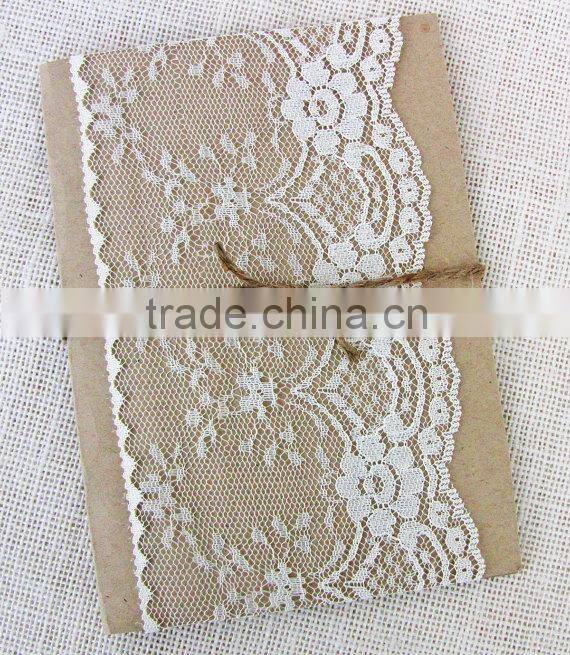 Rustic lace wedding invitation card with Kraft pocket