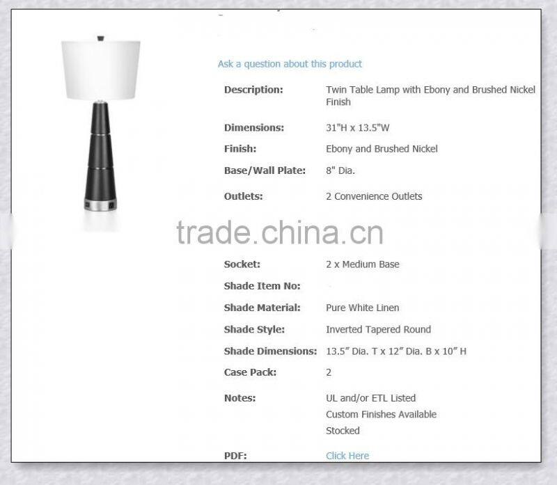 UL Approved Hotel Room UL Listed Wood And Brushed Nickel Table r Stand Lamp With Linen Shade XC-H025