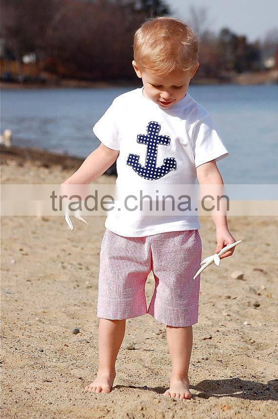 OEM design Hot Sale Seersucker boys shorts matching seersucker gingham clothing set for children