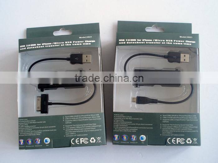 Promotional gift micro charge cable with usb 2.0 hub for Android mobile phone