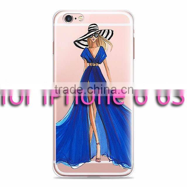 Fashion Girl Transparent Clear Soft Silicon TPU Gel Phone Case Cover for iPhone 6 6S Plus
