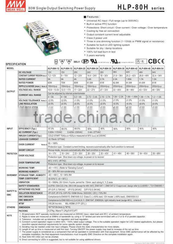 meanwell 80W single output swithching power supply