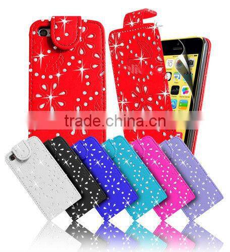 Diamond Leather Flip Bling Glitter Mobile Phone Case Cover For APPLE iPhone 5C