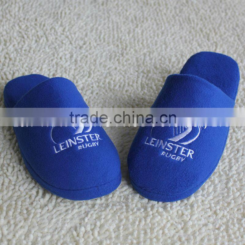 Premium quality colored fleece with embroidery logo mens mocassin slippers