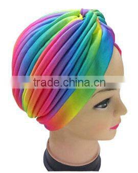 rainbow color Turban Head Wrap Band headband Hat Cap Chemo Bandanan silver