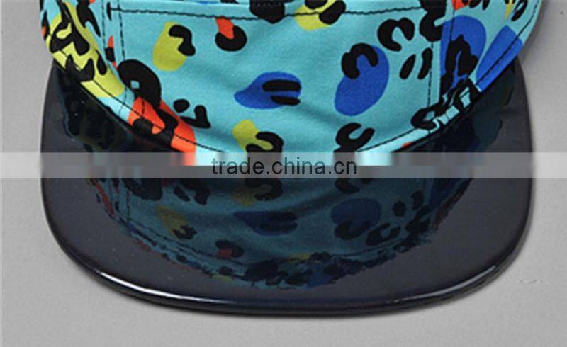 colorful 5panel leopard print leather brim camper hats
