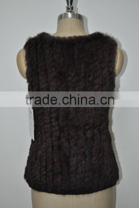 women fashion knitted real rabbit fur vest LK16F005