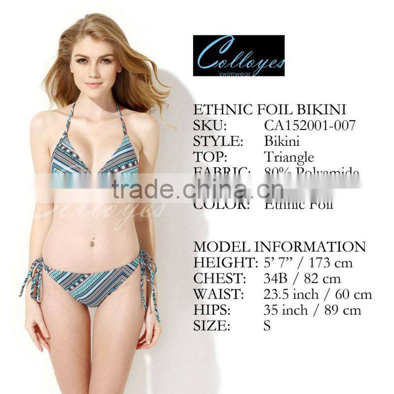 Colloyes New Sexy Bikini Swimwear 2016 Ethnic Foil Triangle Top with Classic Cut Bottom