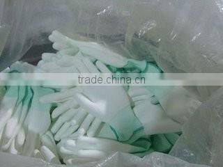 sales well white with green PU coated labor gloves in China
