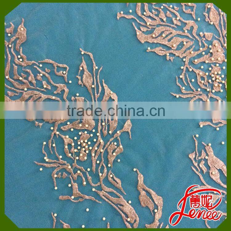 HANDMANDE WITH PEARL DECORATION EMBROIDERY FABRIC FROM WELL KNOWN SUPPLIER