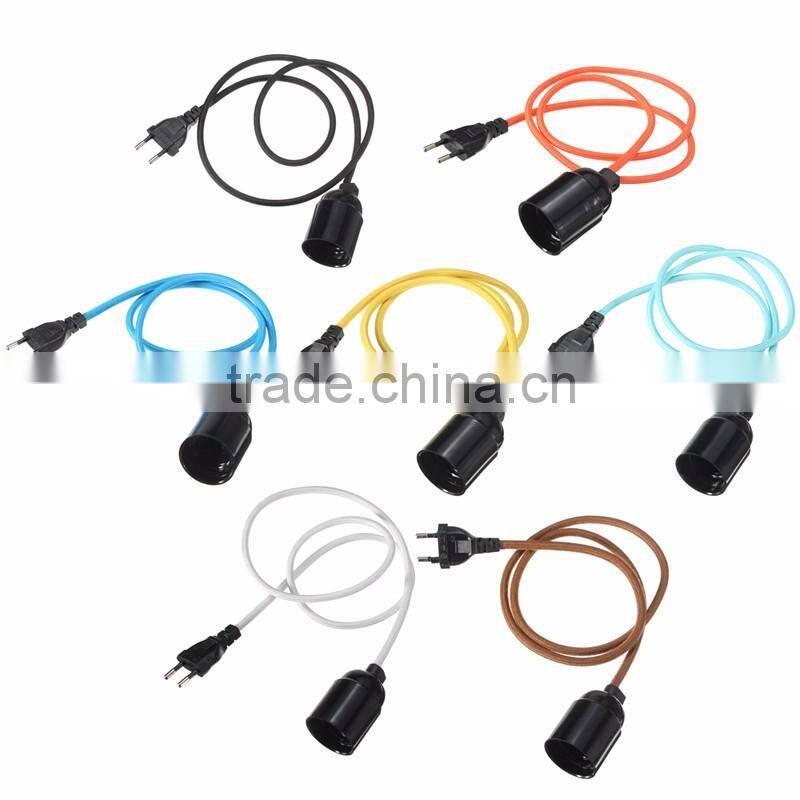 E26 E27 Fabric Cable Edison Pendant Lamp Retro Vintage Industrial Filament Light Bulb Holder Socket Base EU Plug