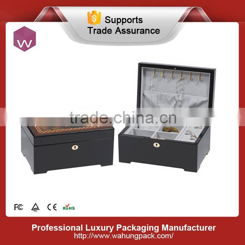 High Light Blue Lacquer Wooden Jewelry Box With Black Velvet