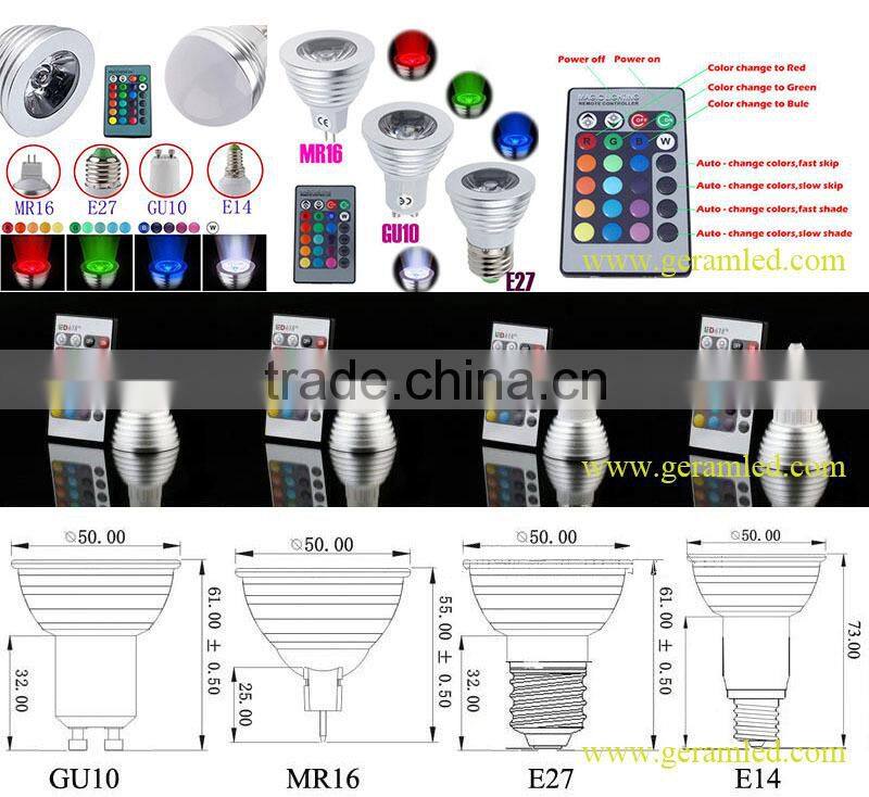 3W RGB GU10 MR16 E14 B22 E27 Remote Control 16 Color RGB LED Bulb Light
