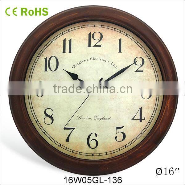 16 inch wall hanging analog vintage style 2015 clock(16W38GL-90)